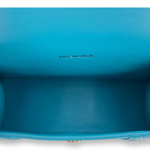 Balenciaga Hourglass Top Handle Bag XS Blue in Calfskin , Silver Hardware_6