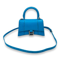 Balenciaga Hourglass Top Handle Bag XS Blue in Calfskin , Silver Hardware_7