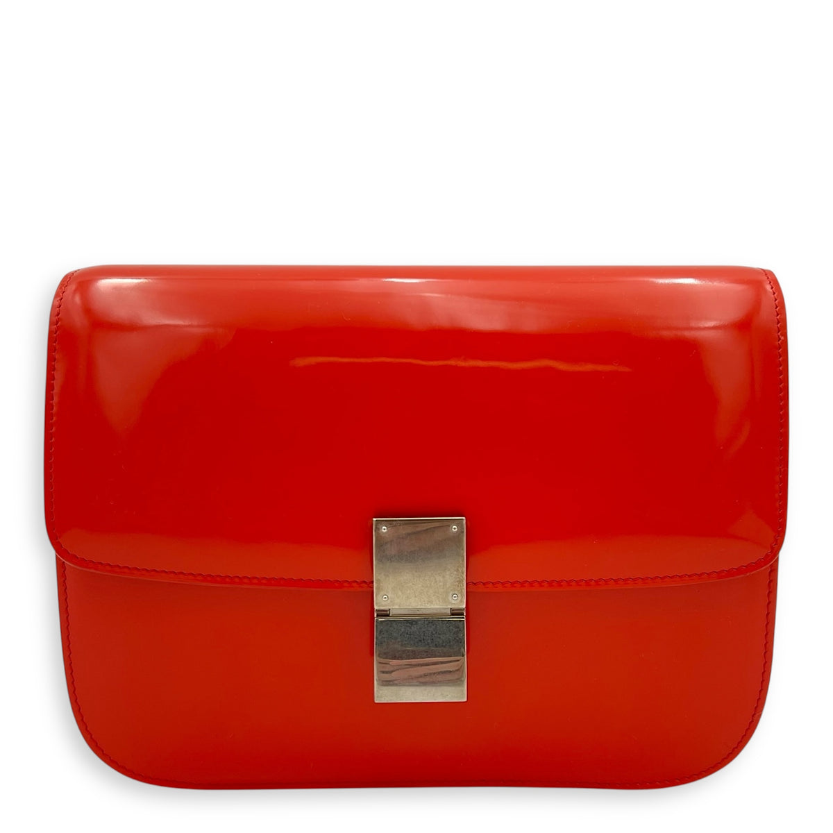 Box Medium Red Shoulder Bag in Patent Leather, Silver hardware
