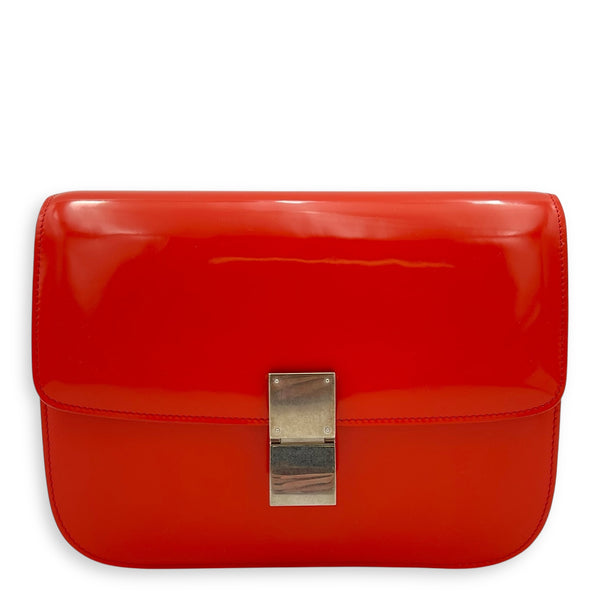 Box Medium Red Shoulder Bag in Patent Leather, Silver hardware