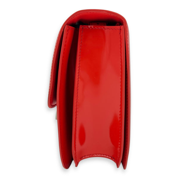 Box Medium Red Shoulder Bag in Patent Leather, Silver hardware
