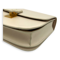 Box Shoulder Bag Medium White in Calfskin, Gold hardware