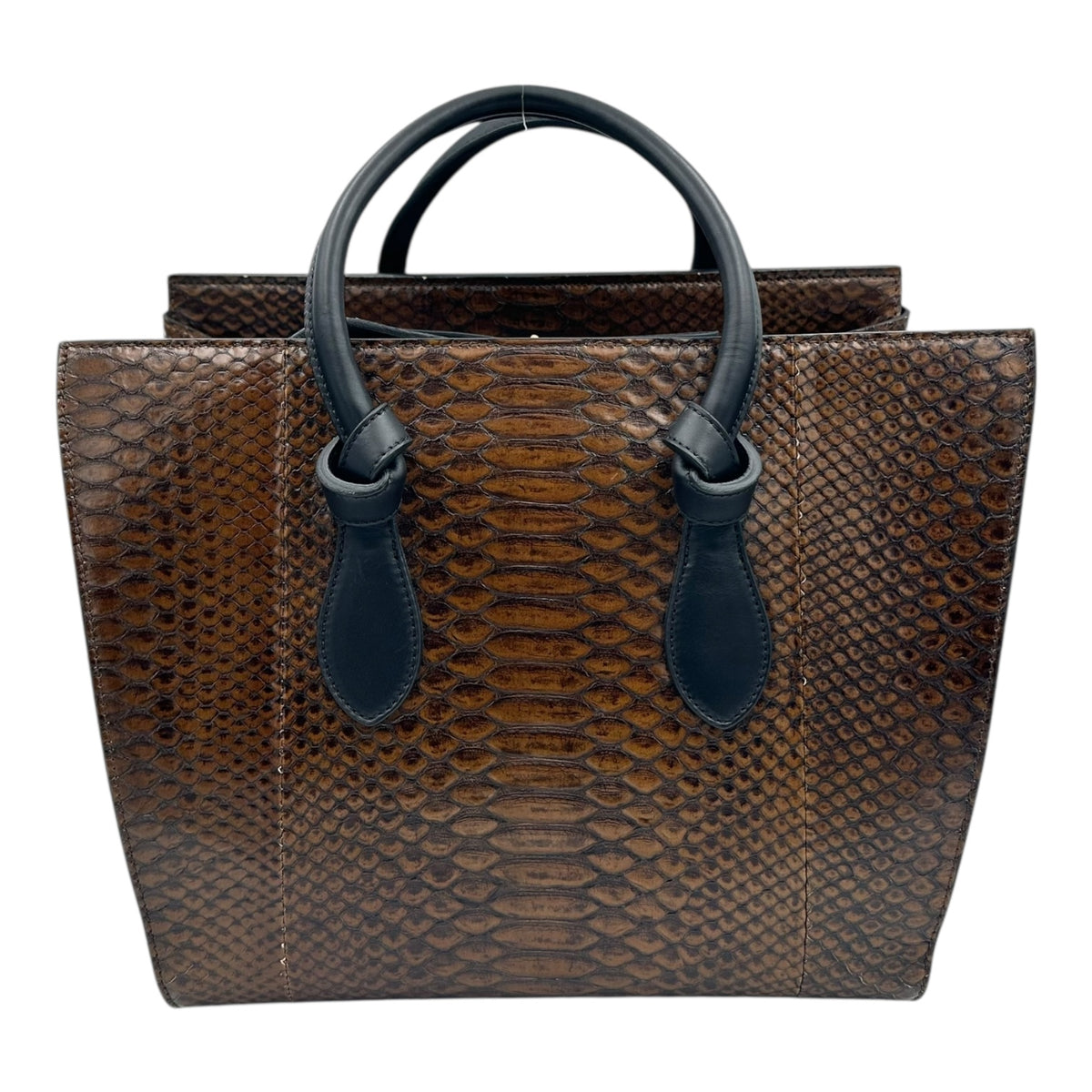 Tie Bag Top Handle Bag Brown in Snakeskin, Gold hardware