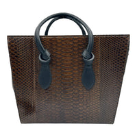 Tie Bag Top Handle Bag Brown in Snakeskin, Gold hardware