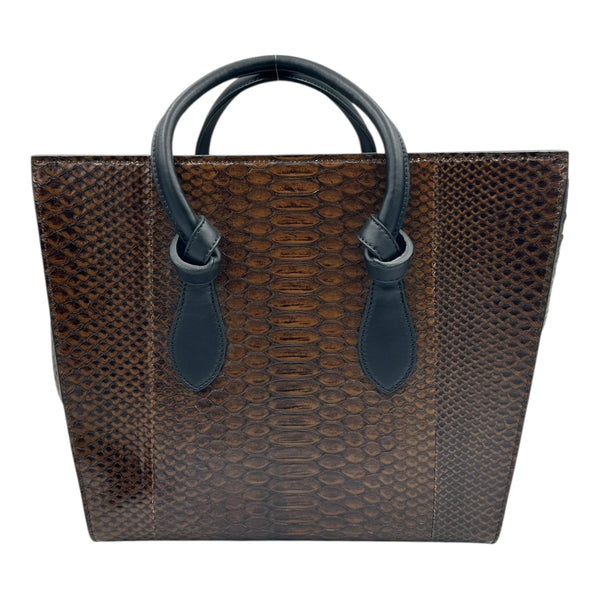 Tie Bag Top Handle Bag Brown in Snakeskin, Gold hardware