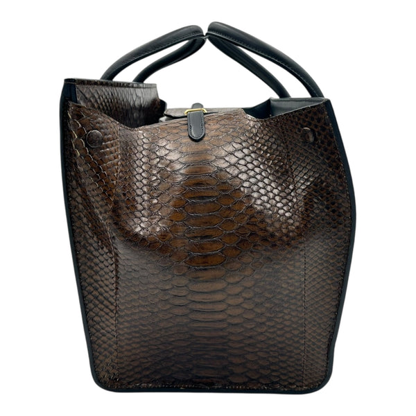 Tie Bag Top Handle Bag Brown in Snakeskin, Gold hardware