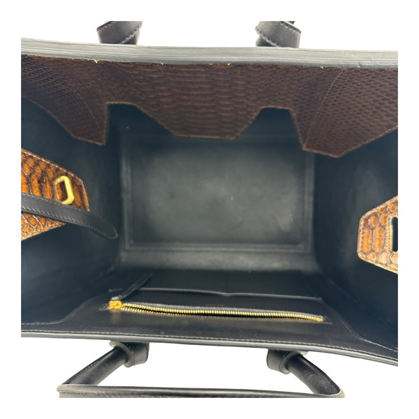 Tie Bag Top Handle Bag Brown in Snakeskin, Gold hardware