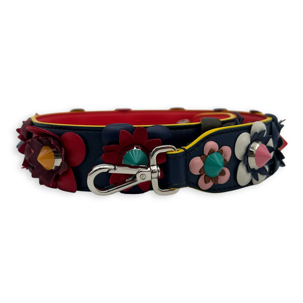 Flowers Stud Bag Strap Multi-colour in Calfskin, Silver hardware