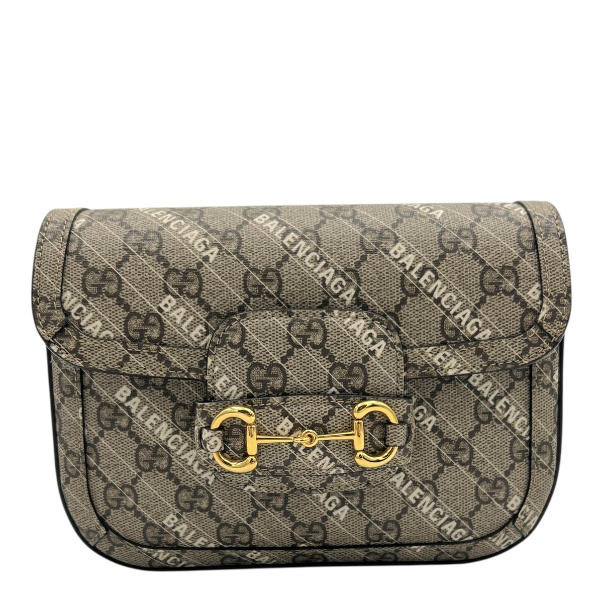 Horsebit 1955 Beige Shoulder Bag in Coated Canvas, Gold hardware