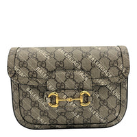 Horsebit 1955 Beige Shoulder Bag in Coated Canvas, Gold hardware