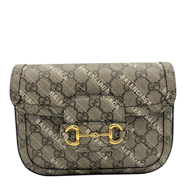 Horsebit 1955 Beige Shoulder Bag in Coated Canvas, Gold hardware