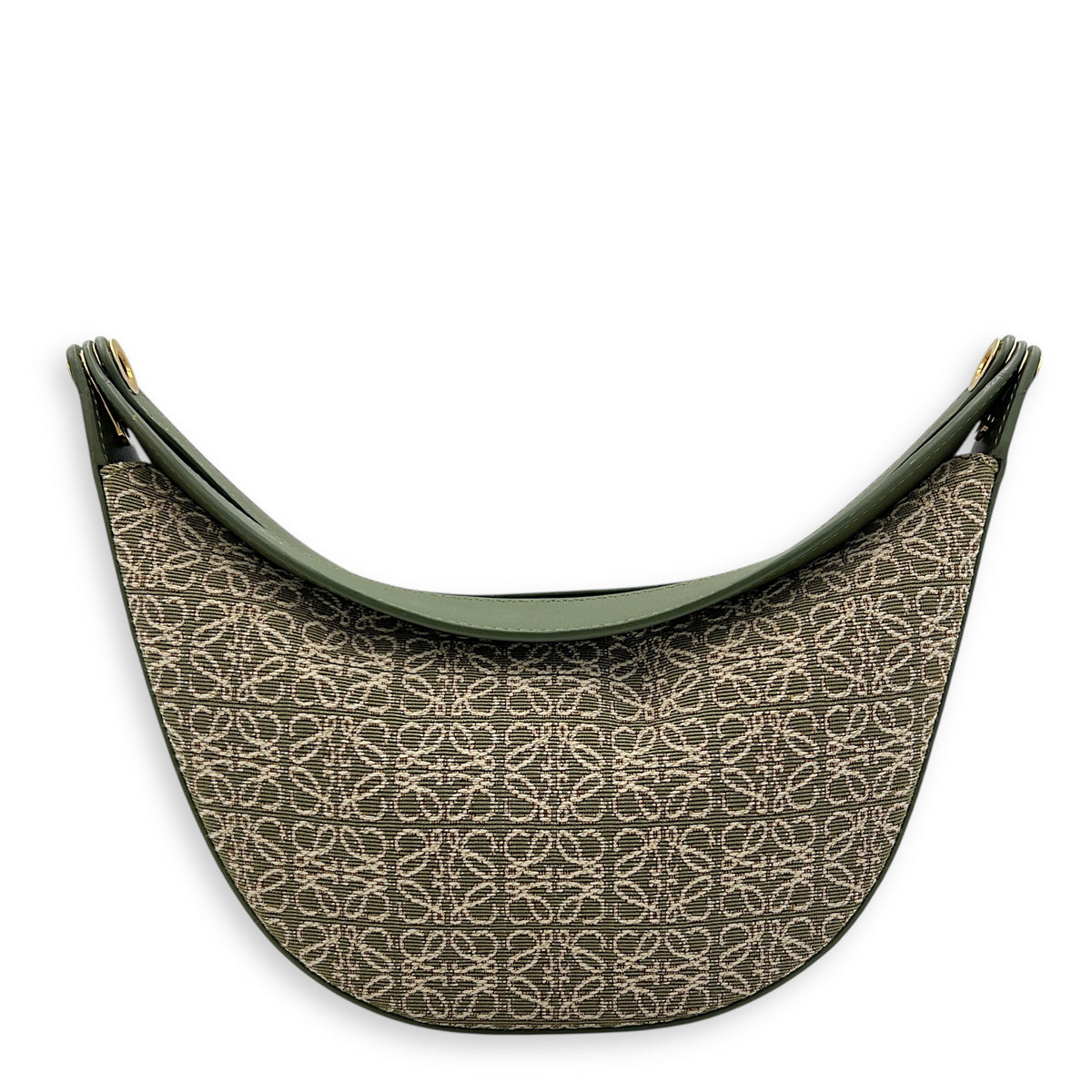 Luna Mini Green Shoulder Bag in Canvas and leather, Gold hardware