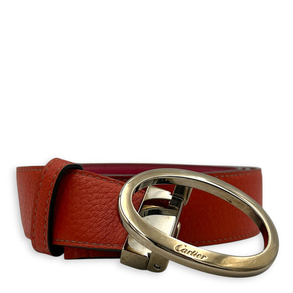 Logo Red/Pink Belt in Calfskin, Gold hardware