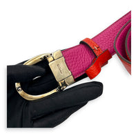 Logo Red/Pink Belt in Calfskin, Gold hardware