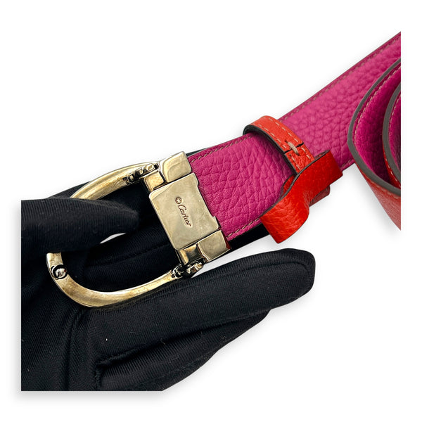 Logo Red/Pink Belt in Calfskin, Gold hardware