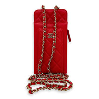 CC Phone Holder Red in Caviar Leather, Gold hardware