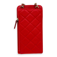 CC Phone Holder Red in Caviar Leather, Gold hardware