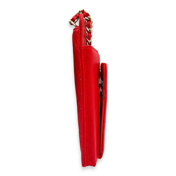 CC Phone Holder Red in Caviar Leather, Gold hardware