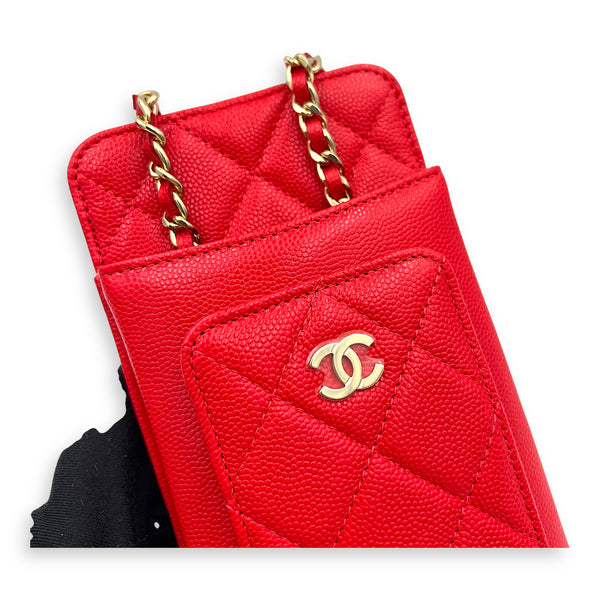 CC Phone Holder Red in Caviar Leather, Gold hardware