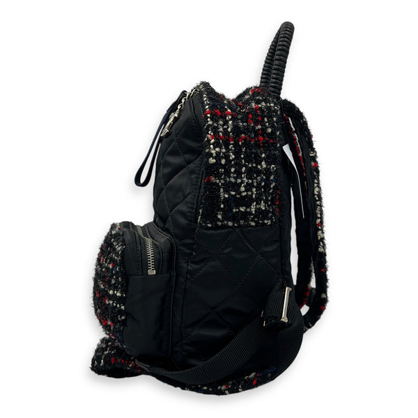 Astronaut Essentials Black Backpack in Tweed, Silver hardware