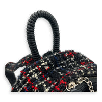 Astronaut Essentials Black Backpack in Tweed, Silver hardware
