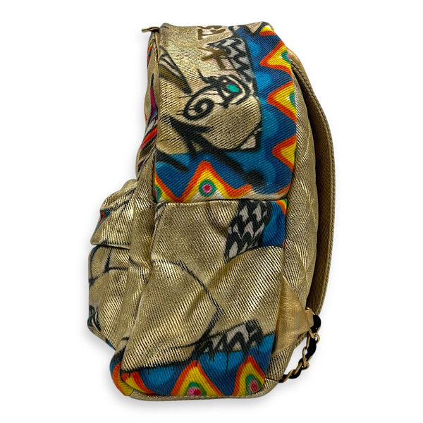 Grafitti Gold Backpack in Canvas, Gold hardware