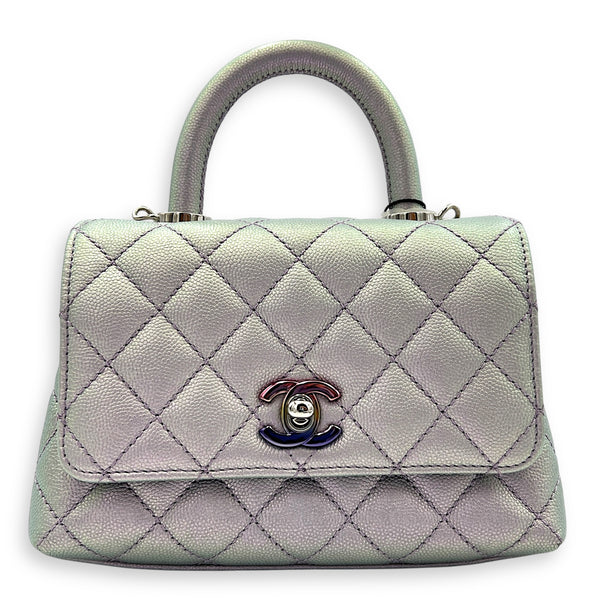 Coco Top Handle Bag Purple in Caviar Leather, Silver hardware