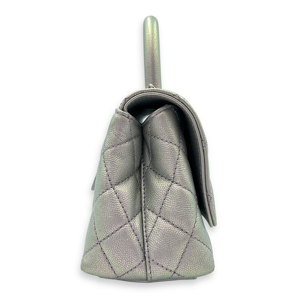 Coco Top Handle Bag Purple in Caviar Leather, Silver hardware