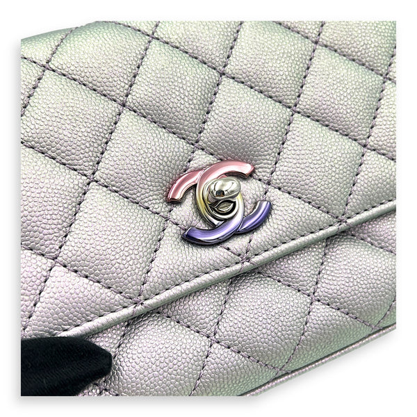 Coco Top Handle Bag Purple in Caviar Leather, Silver hardware
