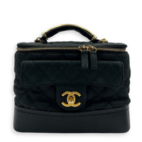 Globe Trotter Top Handle Bag Black in Caviar Leather, Gold hardware