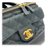 Globe Trotter Top Handle Bag Black in Caviar Leather, Gold hardware