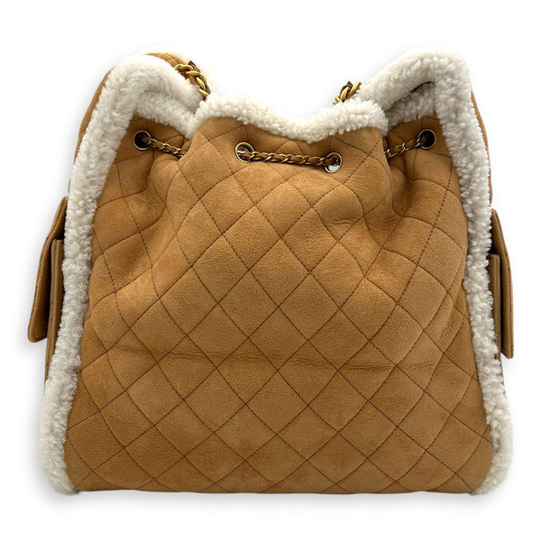 C25 Hobo Medium Brown Shoulder Bag in Shearling, Gold hardware