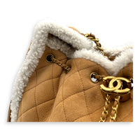 C25 Hobo Medium Brown Shoulder Bag in Shearling, Gold hardware