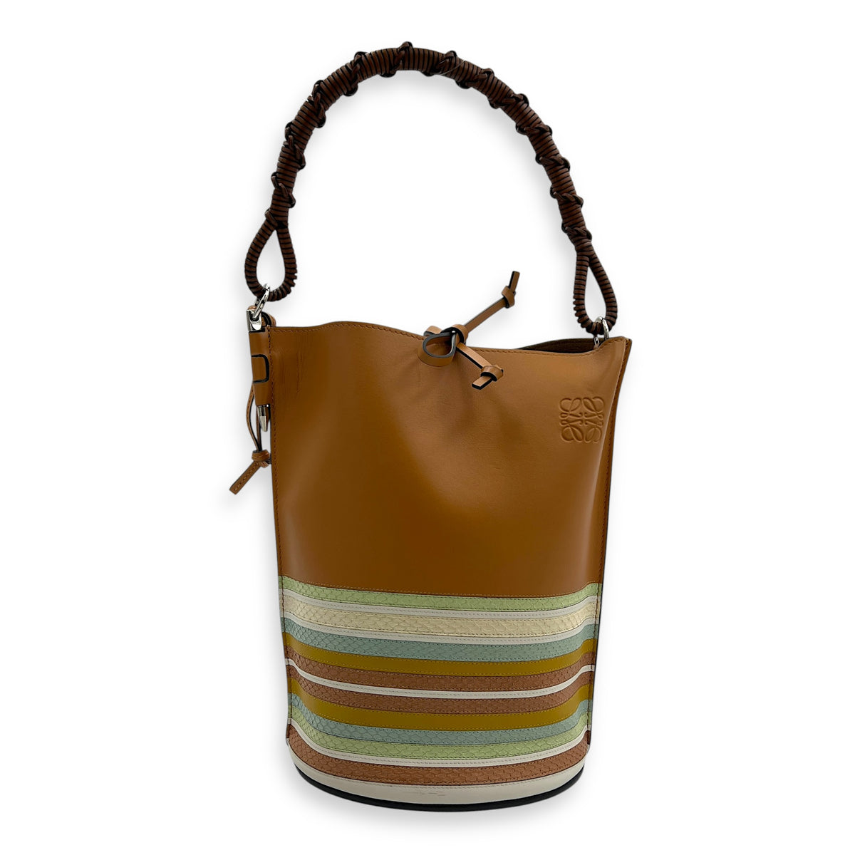 Gate Brown Bucket Bag in Calfskin, Silver hardware
