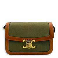 Triomphe Teen Khaki and Brown Shoulder Bag in Canvas, Gold hardware