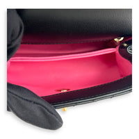Flap Top Handle Bag Mini Black in Lambskin, Silver hardware