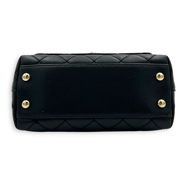 Flap Top Handle Bag Mini Black in Lambskin, Silver hardware