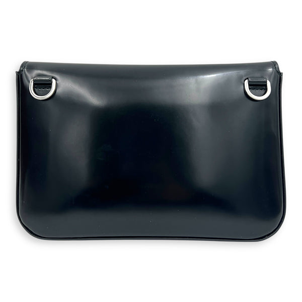 Logo Black Crossbody Bag in Box Calfskin, Silver hardware