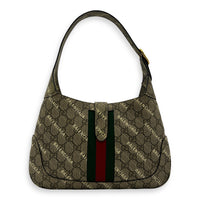 Jackie 1961 Grey Shoulder Bag in Coated Canvas, Gold hardware