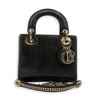 Lady Dior Top Handle Bag Mini Grey in Python Leather, Gold hardware