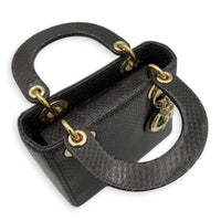 Lady Dior Top Handle Bag Mini Grey in Python Leather, Gold hardware
