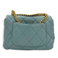 Mini Square Blue Shoulder Bag in Calfskin, Gold Enamel hardware