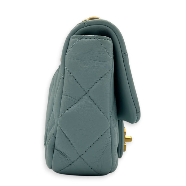 Mini Square Blue Shoulder Bag in Calfskin, Gold Enamel hardware