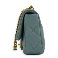 Mini Square Blue Shoulder Bag in Calfskin, Gold Enamel hardware