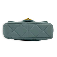 Mini Square Blue Shoulder Bag in Calfskin, Gold Enamel hardware