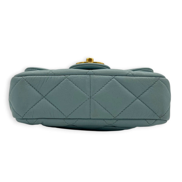 Mini Square Blue Shoulder Bag in Calfskin, Gold Enamel hardware