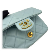 Mini Square Blue Shoulder Bag in Calfskin, Gold Enamel hardware