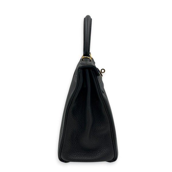 Kelly 28 Noir Top Handle Bag in Togo, Gold hardware