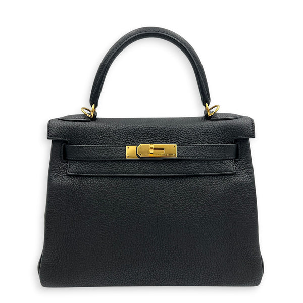 Kelly 28 Noir Top Handle Bag in Togo, Gold hardware