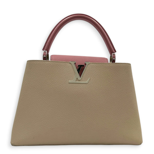 Capucines Top Handle Bag Beige in Taurillon Leather, Gold hardware